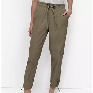 DKNY Tie Front Cargo Pants Straight Leg Bungee Utility Green Pull On Womens S